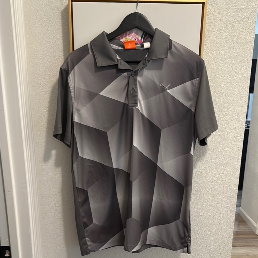 Puma Gray Geometric Polo Shirt (Dri-fit)